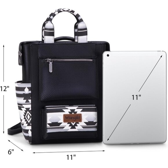 Chic Black Wrangler Aztec Backpack Purse with Adjustable Straps & Zipper Closure - Picture 3 of 7